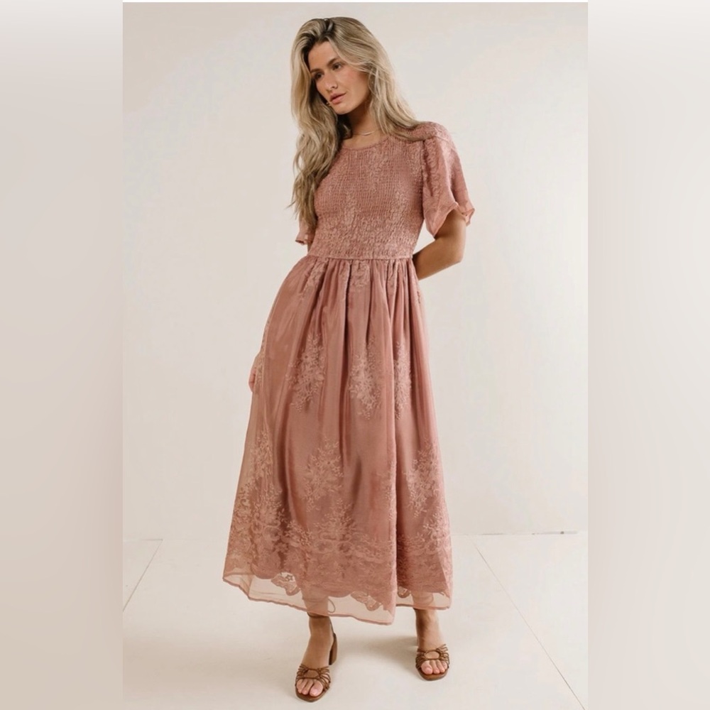 NWOT Pinkblush Dusty Rose Lace Midi Dress